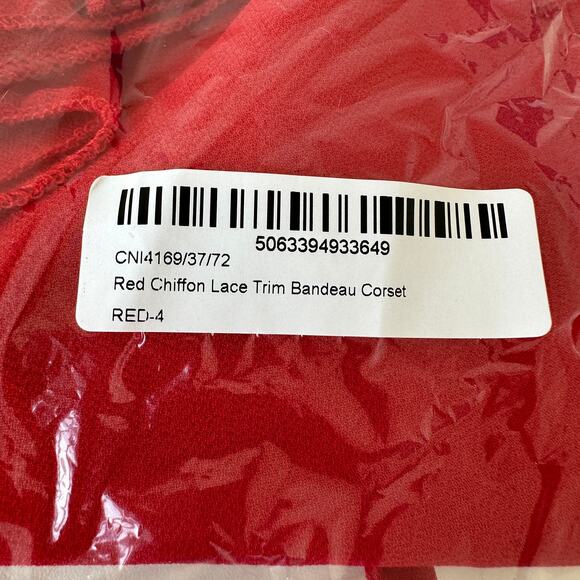 NWT PrettyLittleThing Red Chiffon Lace Trim Bandeau Corset Size 4 - Picture 8 of 8